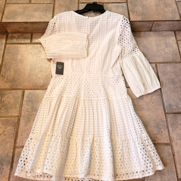 Vince Camuto Woman's Dress White V-Neck 3/4 Sleeve Eyelet Lace A-Line Dress - Picture 7 of 17